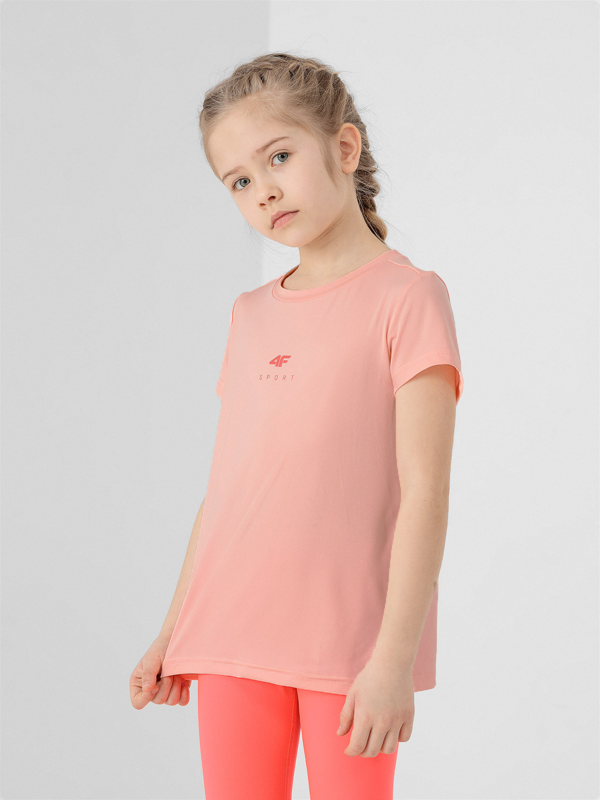 Levně 4F HJL22-JTSDF001 SALMON CORAL NEON Dětské tričko